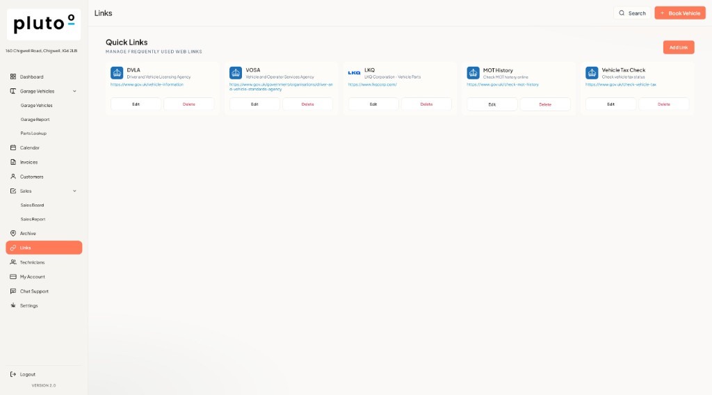 Industry links and integrations in Plutoo Garage