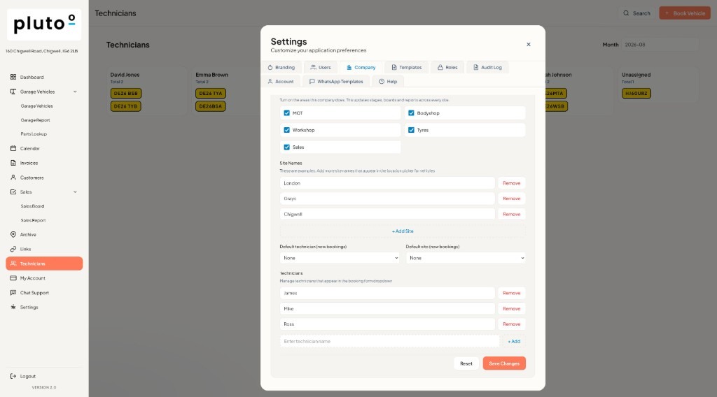 Multi-site view in Plutoo Garage